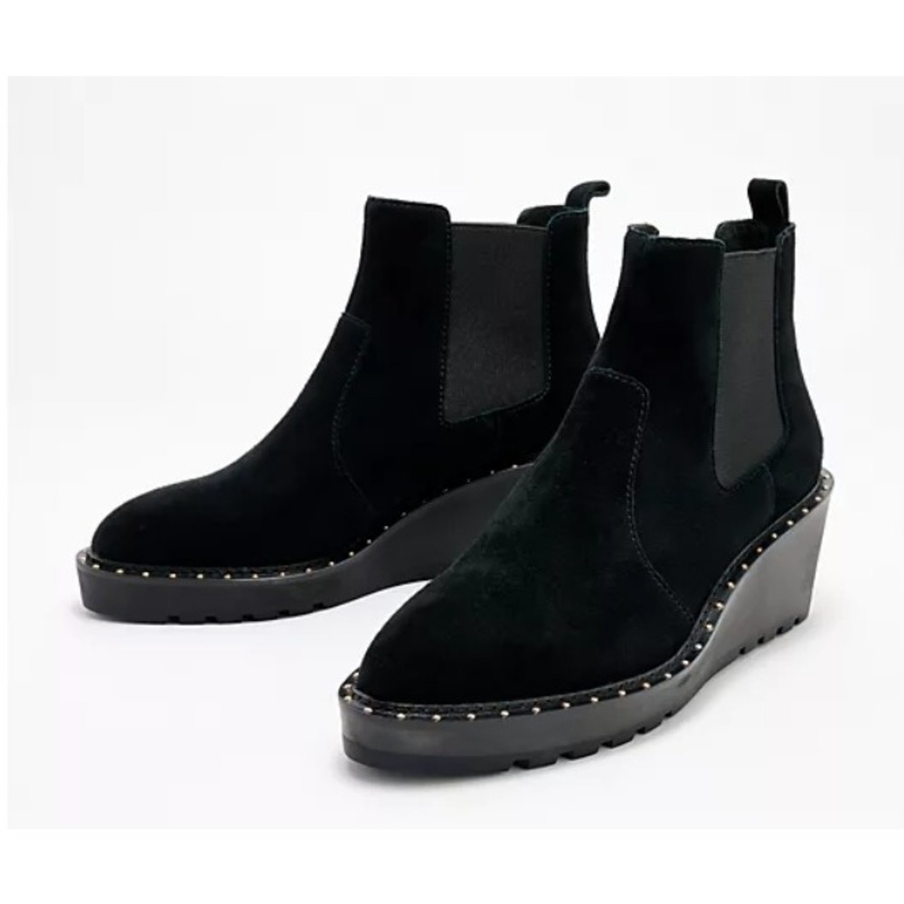 Cecelia New York Wedge Chelsea Boots Black Suede Studdedβ Women Size 8 NEW